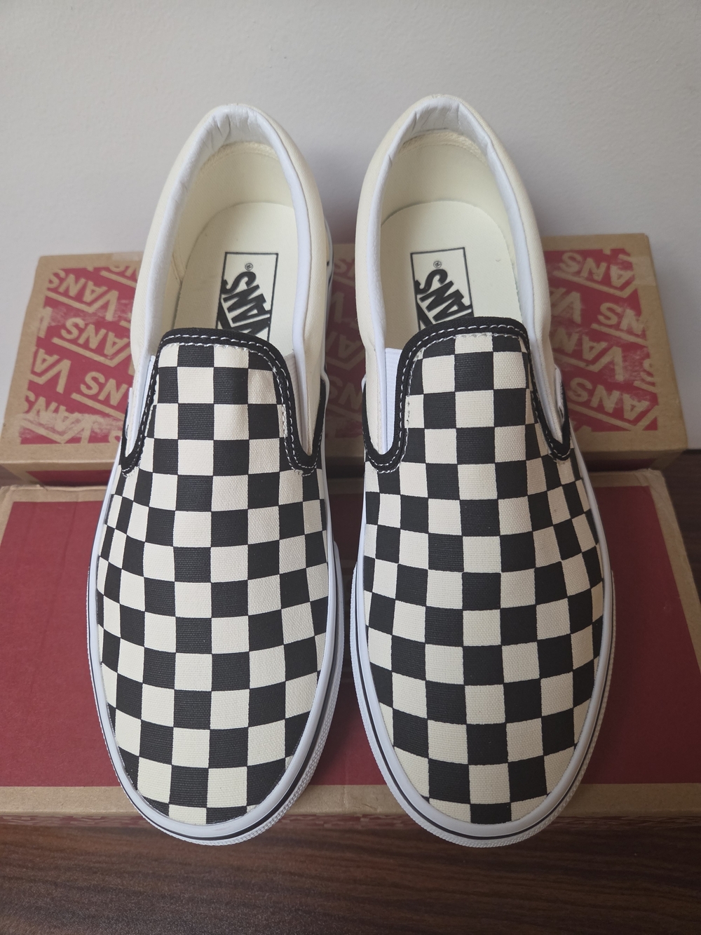Brand New Vans Classic Slip-On Checkerboard Shoes - Black & White